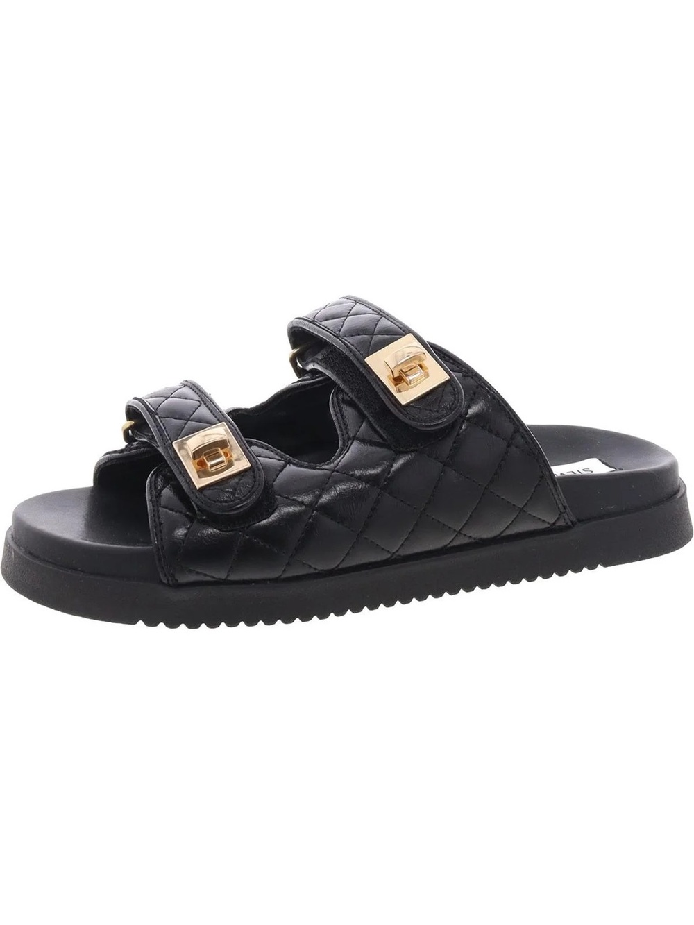 Steve Madden slides leather upper gold hardware worn for one trip EUC